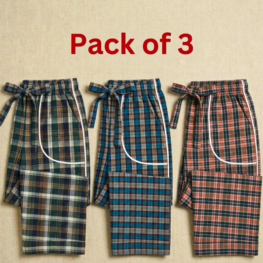 Stylish Check Cotton Ladies Pajama Trouser (Pack of 3)