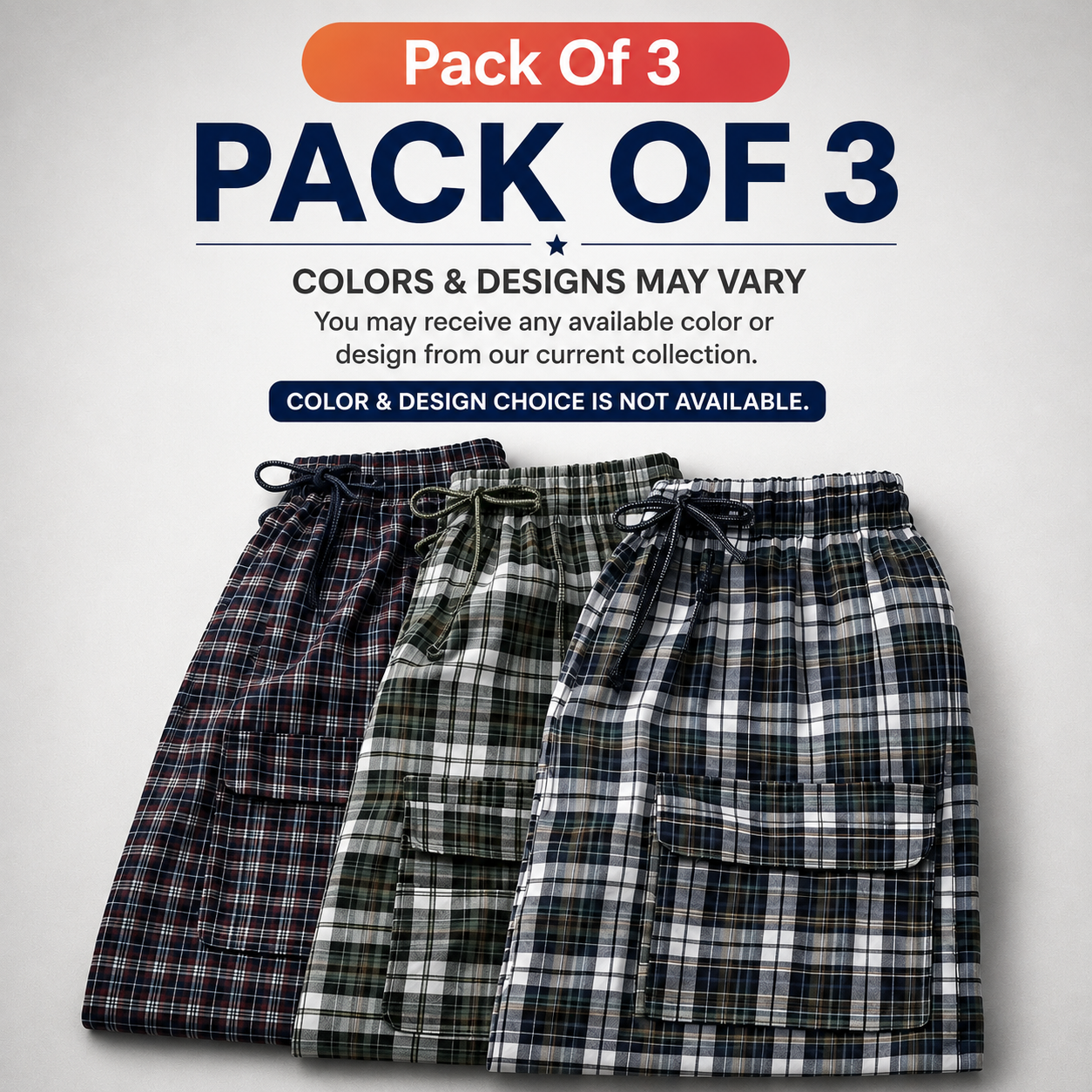 Stylish 4-Pocket Pure Cotton Check Cargo Trouser for Men-Pack of 3