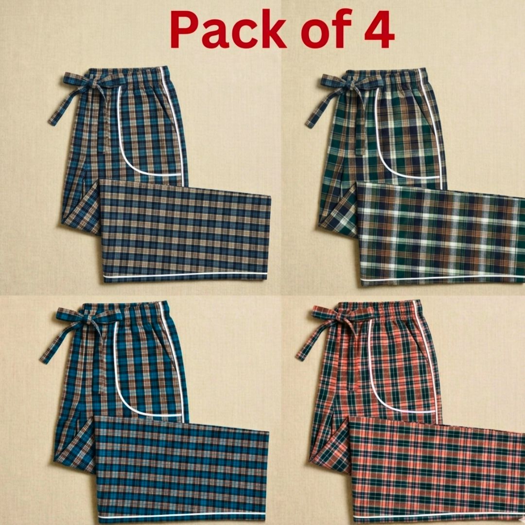 Stylish Check Cotton Ladies Pajama Trouser (Pack of 4)