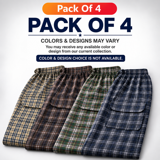 Stylish 4-Pocket Pure Cotton Check Cargo Trouser for Men-Pack of 4