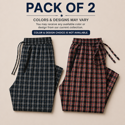 Pure Cotton Check Trouser with Zip Pockets-Pack of 2