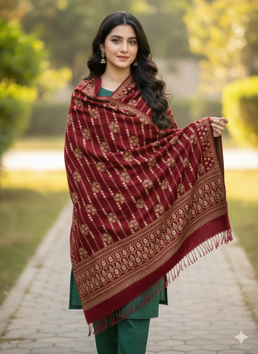 Traditional Velvet Shawl-Classic Motif Design