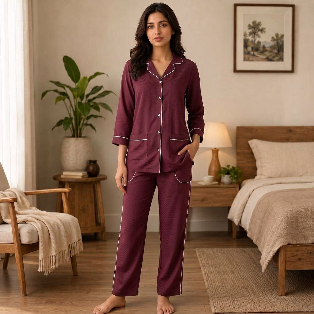 Women’s Premium Plain Maroon Night Suit & Loungewear