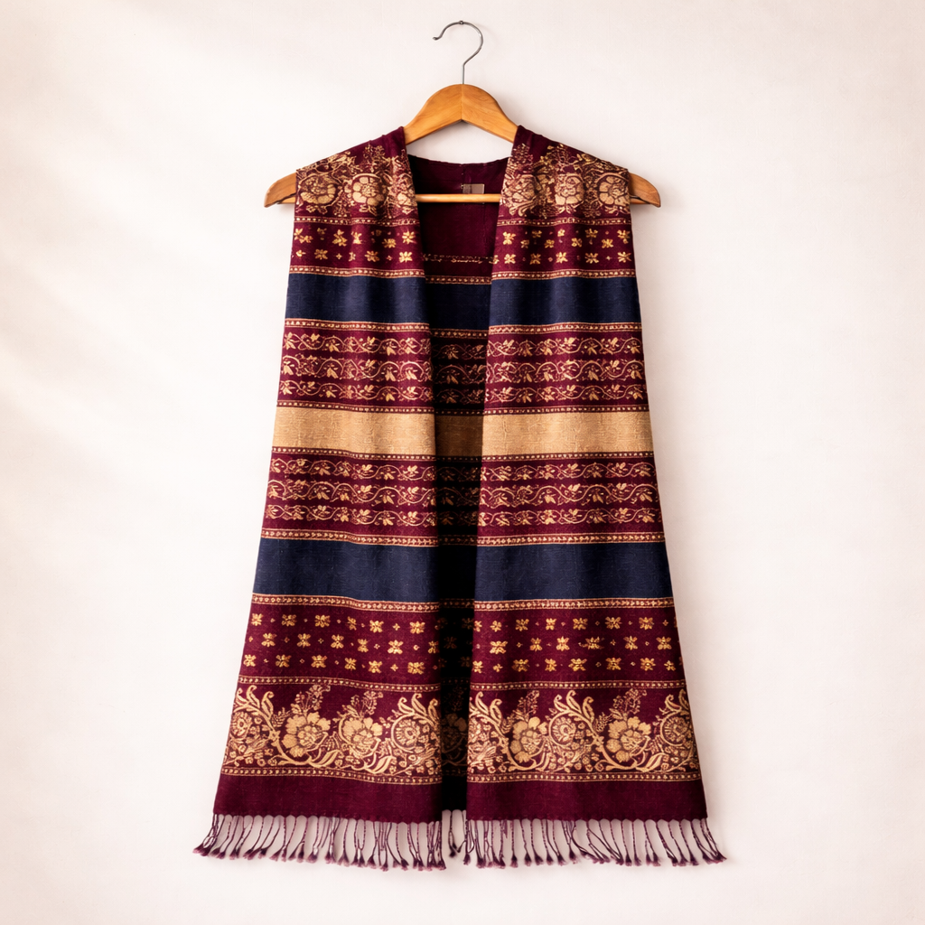 Jacquard Velvet Shawl – Classic Stripe Design