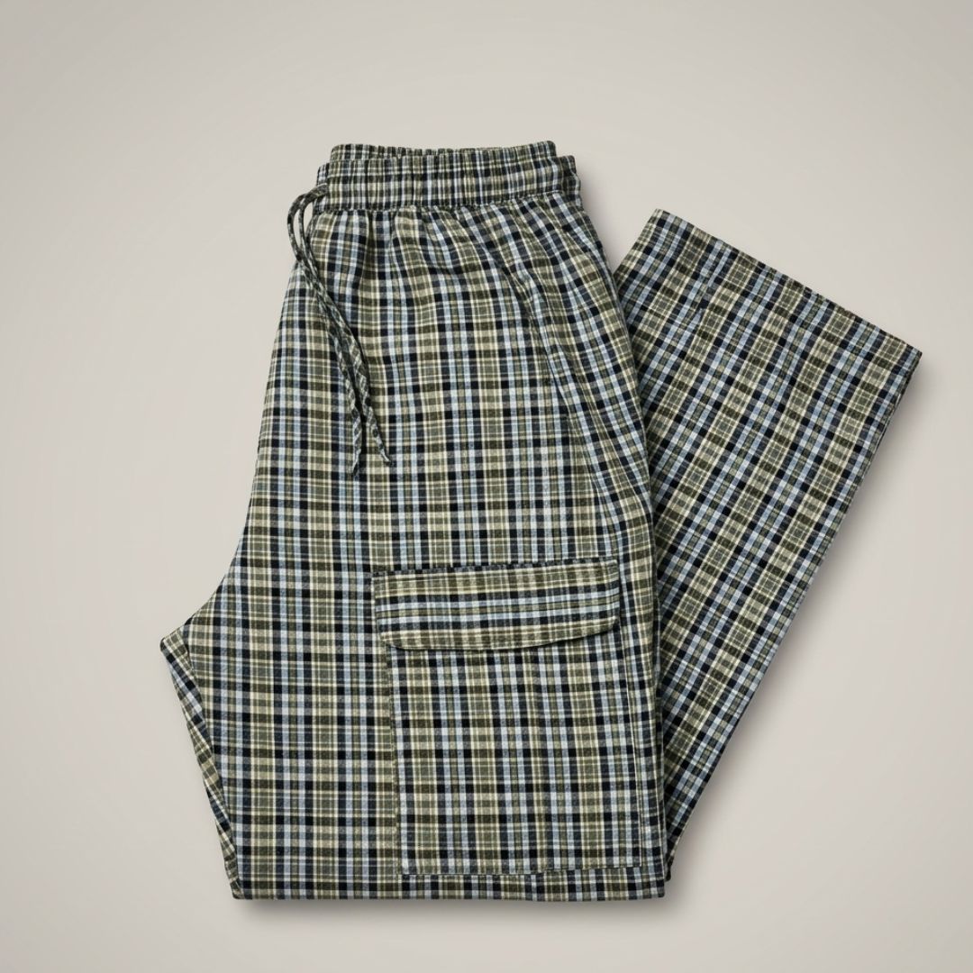 Stylish 4-Pocket Pure Cotton Check Cargo Trouser for Men-Pack of 2