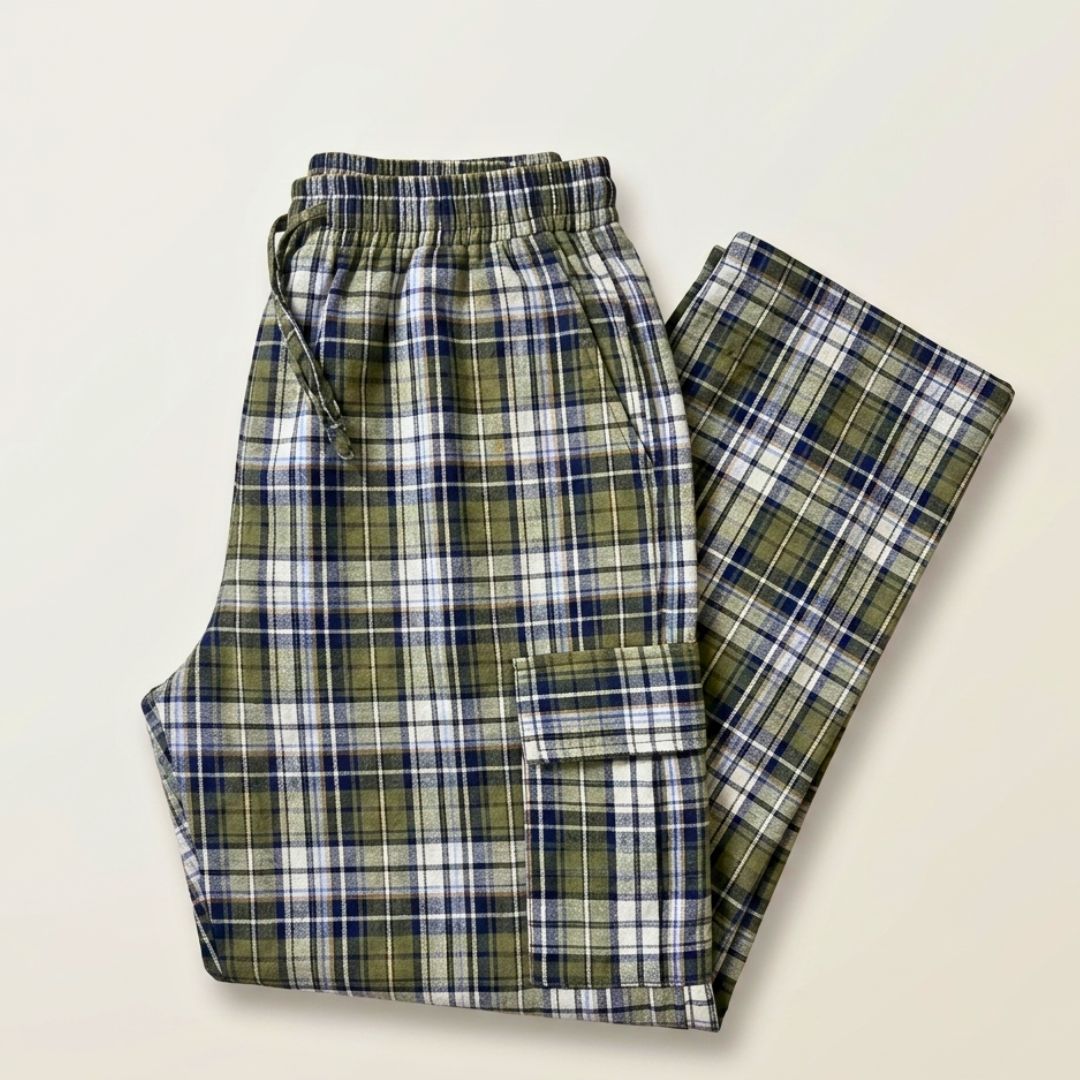 Stylish 4-Pocket Pure Cotton Check Cargo Trouser for Men-Pack of 2