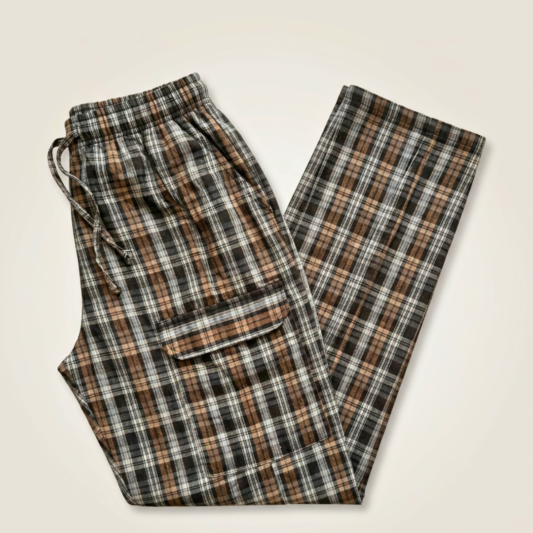 Stylish 4-Pocket Pure Cotton Check Cargo Trouser for Men-Pack of 2