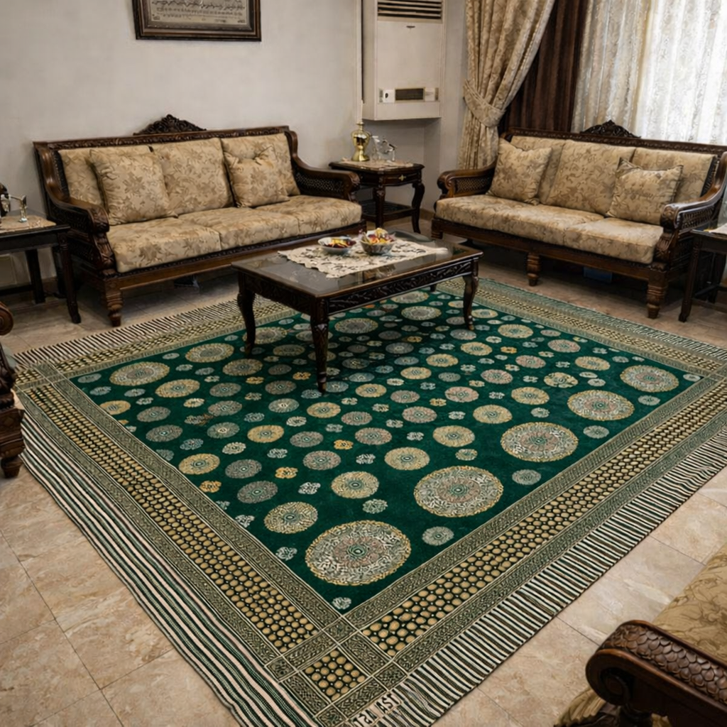 Traditional Multani Jazem – 9×10 Ft – Classic Circular Motif Design