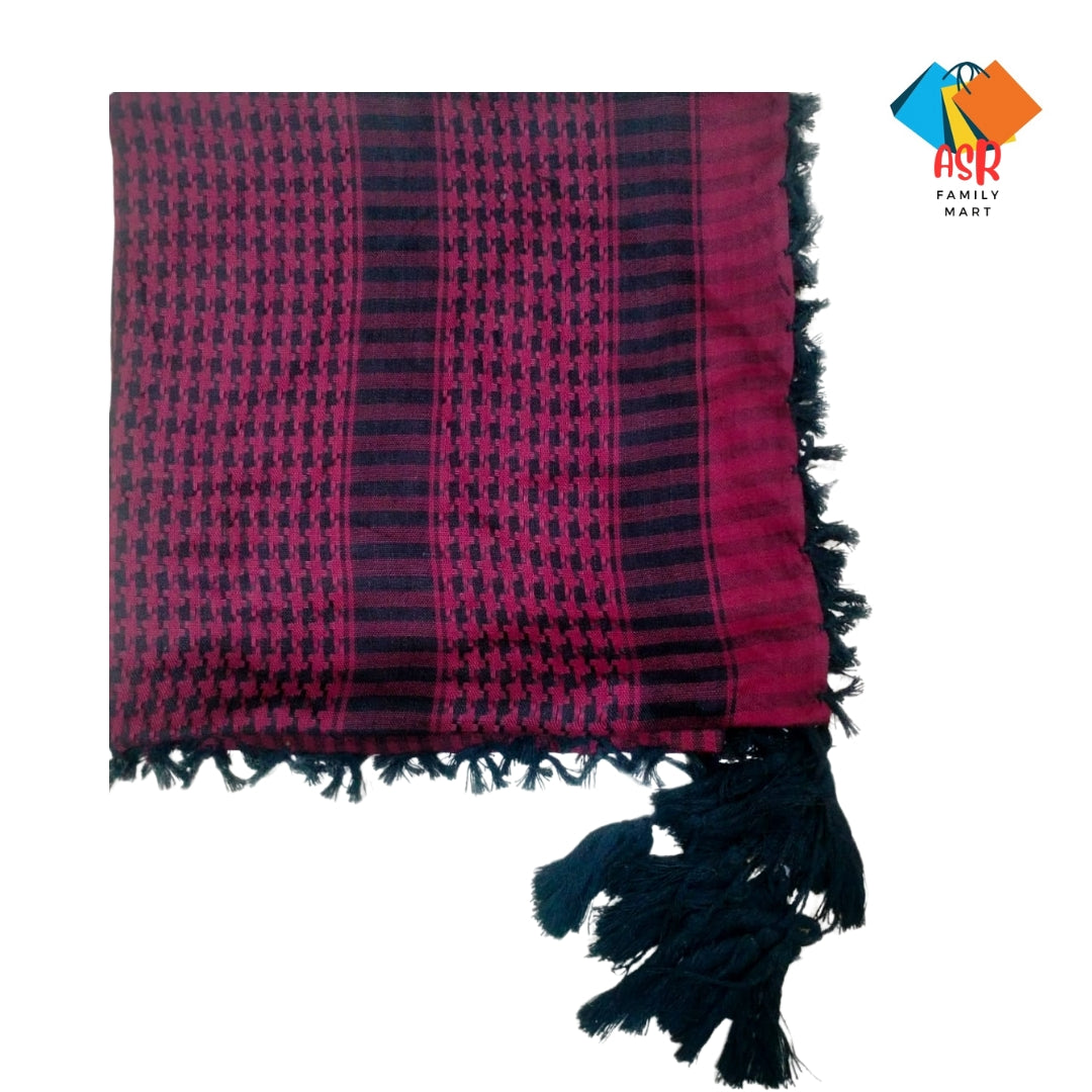 Elegant Maroon & Black Checkered Shemagh Scarf for Men with Tassels