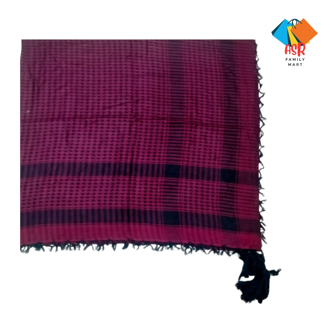 Elegant Maroon & Black Checkered Shemagh Scarf for Men with Tassels