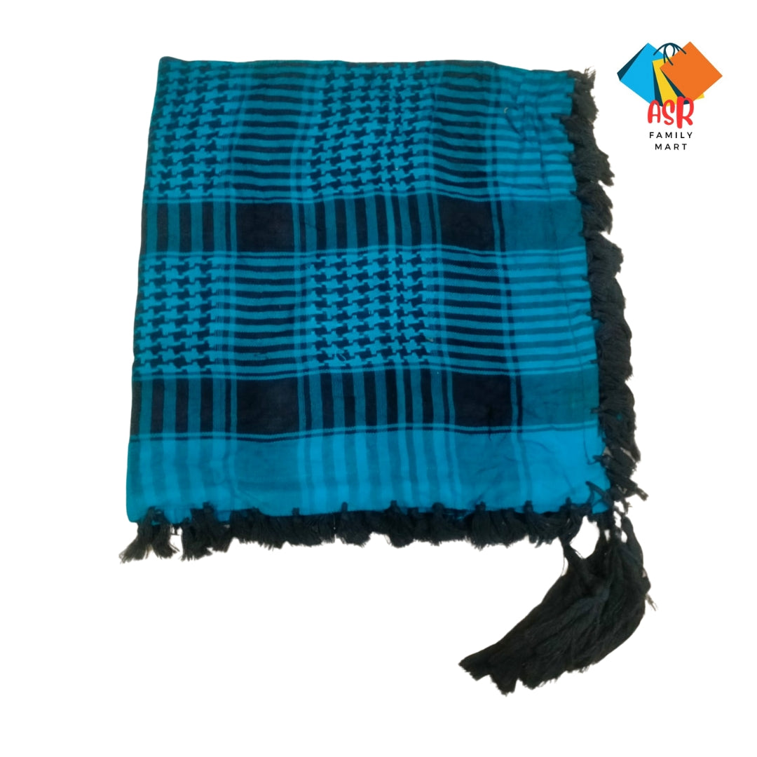 Elegant Blue & Black Checkered Shemagh Scarf for Men with Tassels