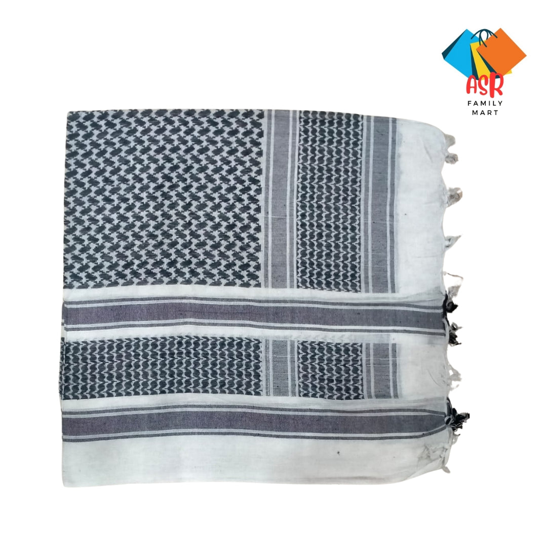 Elegant Black & White Checkered Shemagh Scarf for Men with Tassels