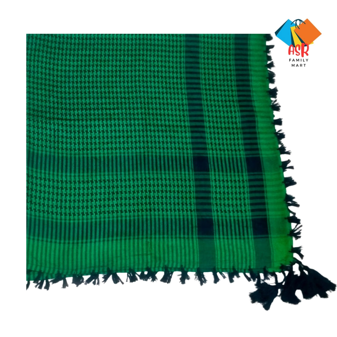 Elegant Green & Black Checkered Shemagh Scarf for Men with Tassels