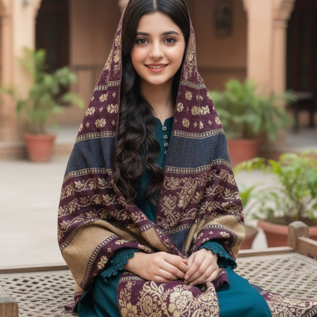 Traditional Velvet Shawl – Classic Stripe Design