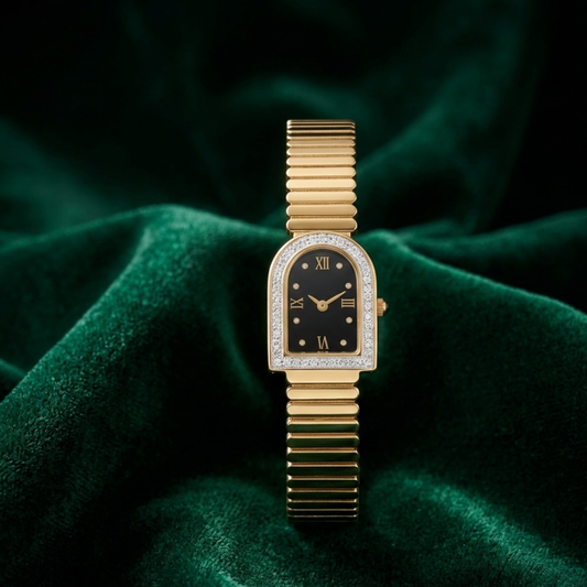 Premium Gold-Tone Crystal Dial Stainless Steel Bracelet