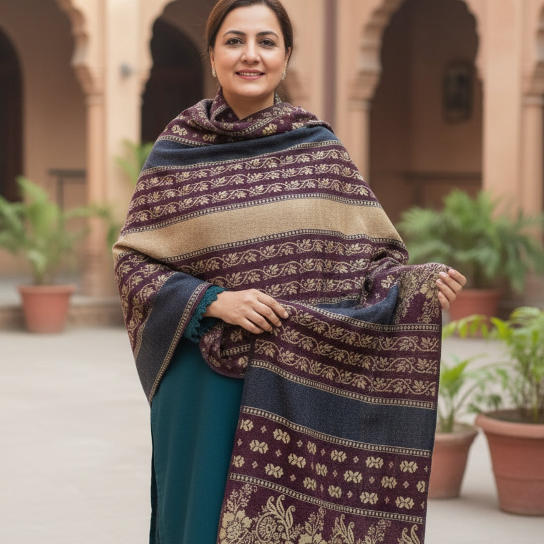 Traditional Velvet Shawl – Classic Stripe Design