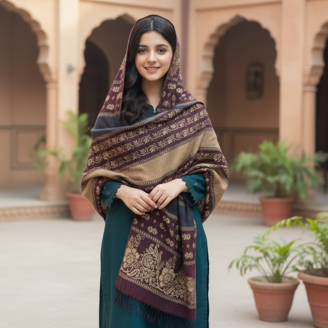 Traditional Velvet Shawl – Classic Stripe Design