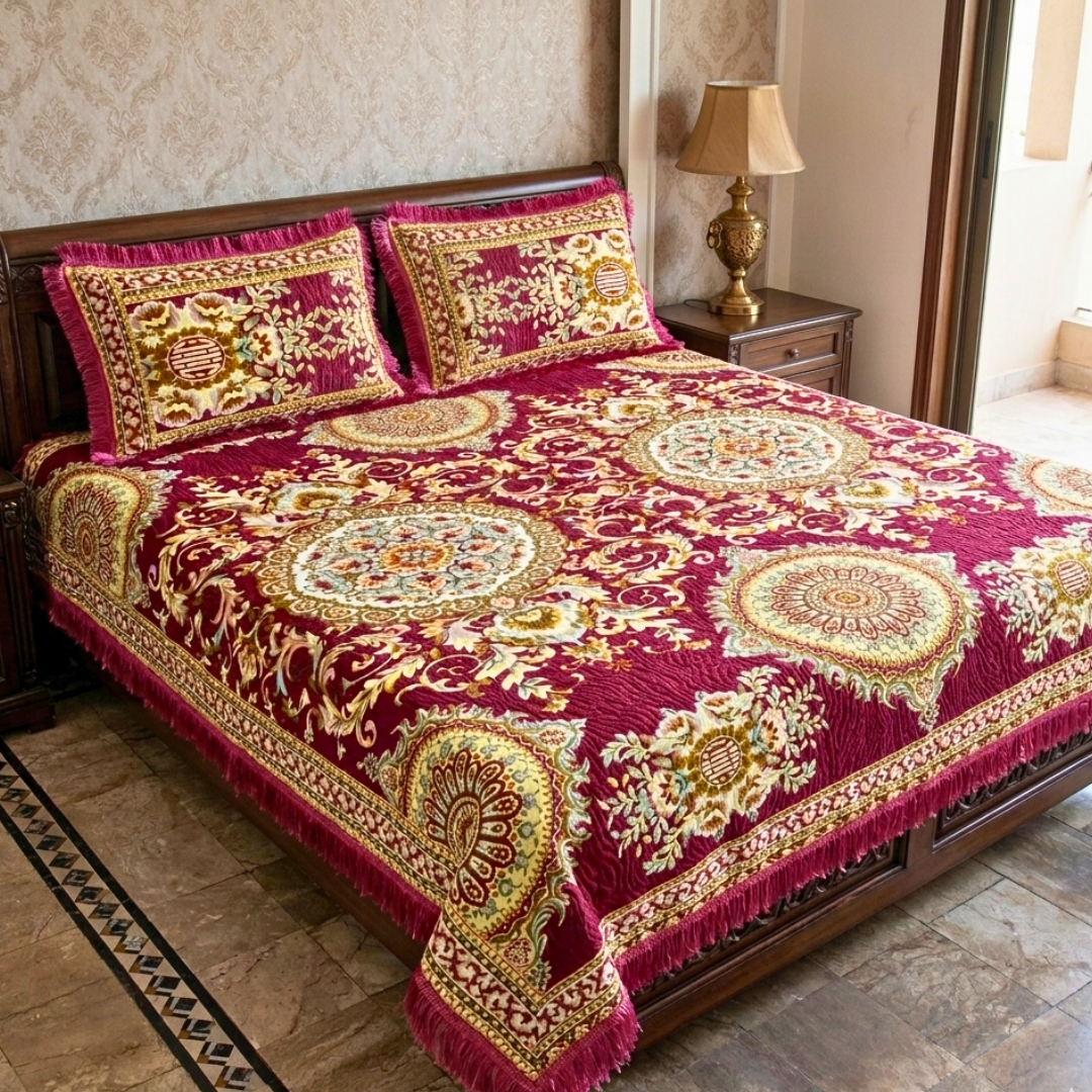 Mora Medallion Multani Bed Sheet –Pink Classic Design