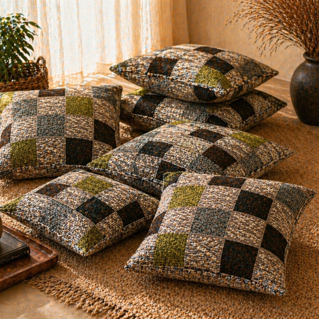 Checkered Pattern Floor Cushion Covers (Covers Only – No Filling Included)
