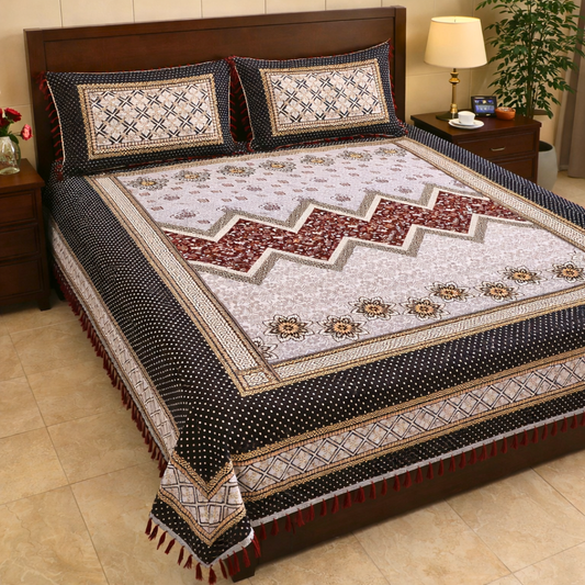Classic Maroon Multani Bedsheet – Central Zigzag Pattern