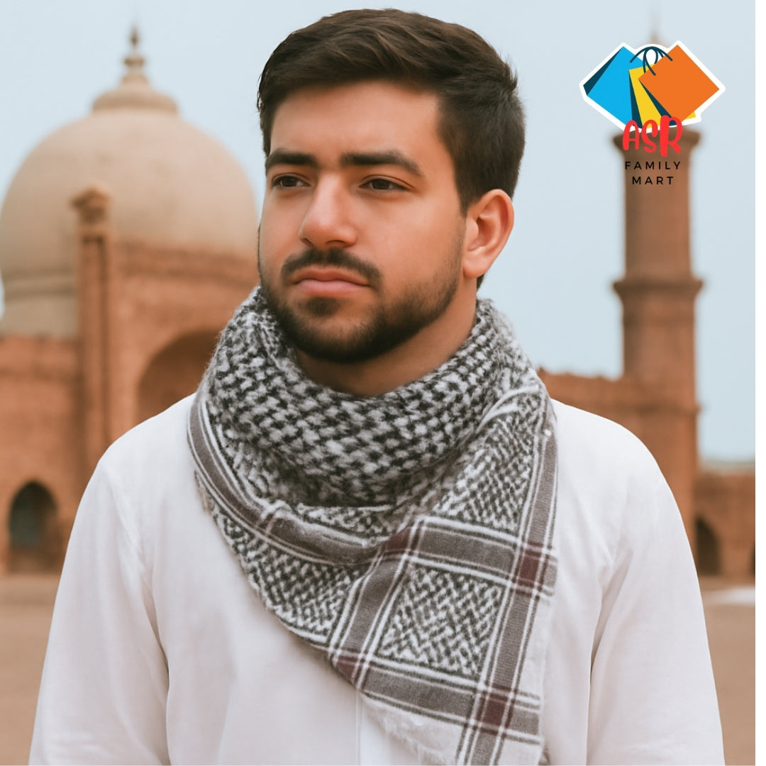 Elegant Black & White Checkered Shemagh Scarf for Men with Tassels