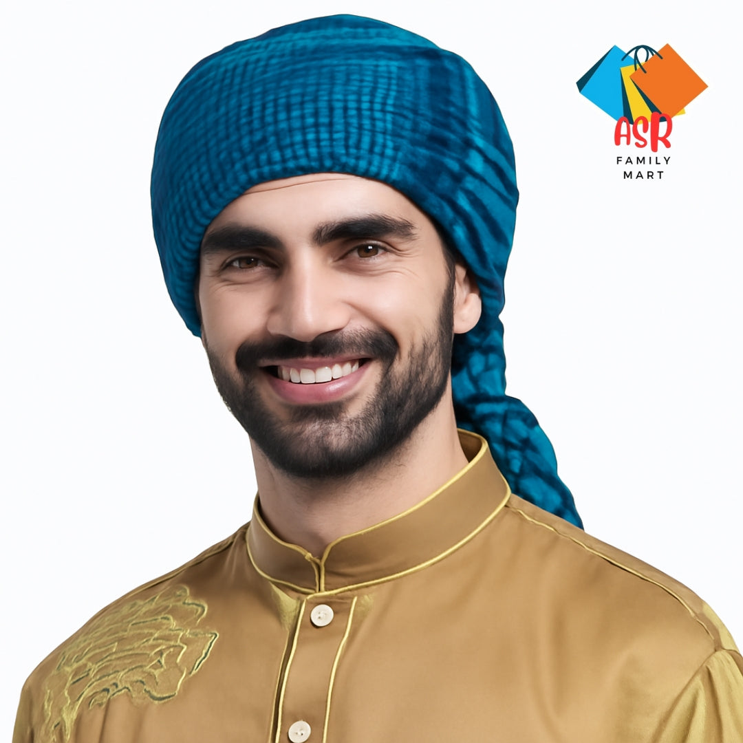 Elegant Blue & Black Checkered Shemagh Scarf for Men with Tassels