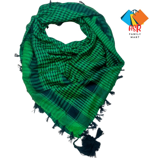 Elegant Green & Black Checkered Shemagh Scarf for Men with Tassels