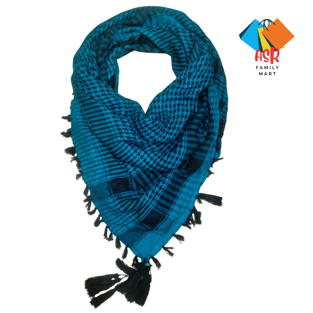 Elegant Blue & Black Checkered Shemagh Scarf for Men with Tassels