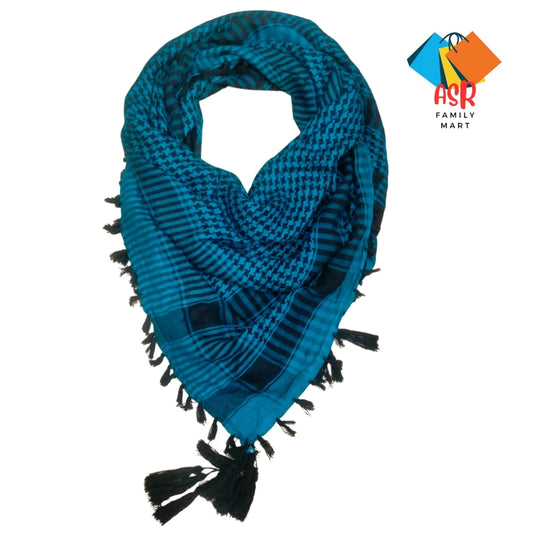 Elegant Blue & Black Checkered Shemagh Scarf for Men with Tassels