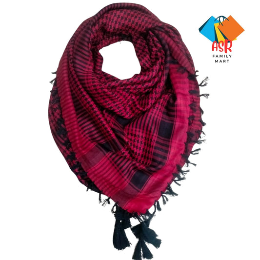 Elegant Red & Black Checkered Shemagh Scarf for Men with Tassels.