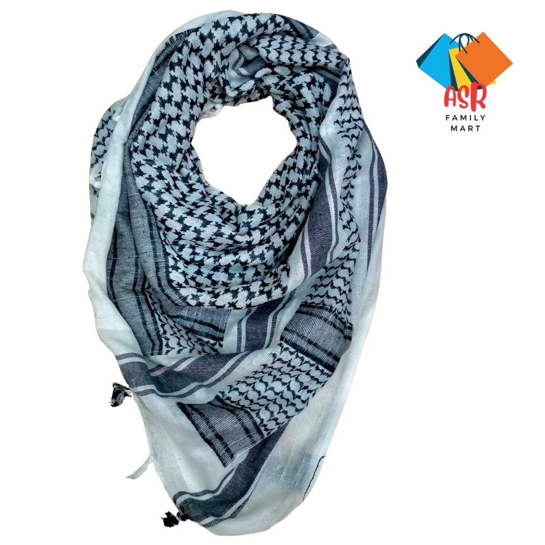 Elegant Black & White Checkered Shemagh Scarf for Men with Tassels