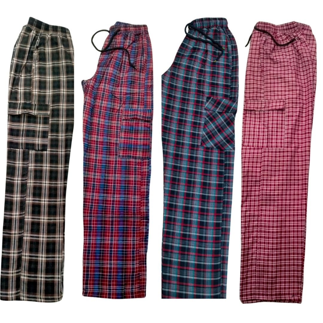 Stylish 4-Pocket Poly-Cotton Check Cargo Trouser for Men-Pack of 4