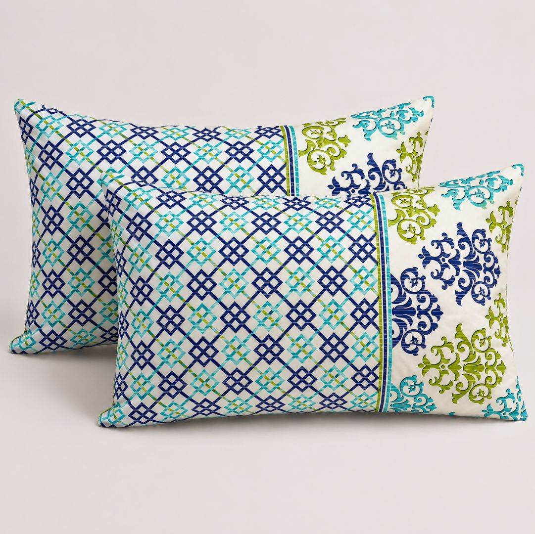 Aqua Floral Fusion Soft Cotton Printed Bedsheet Set