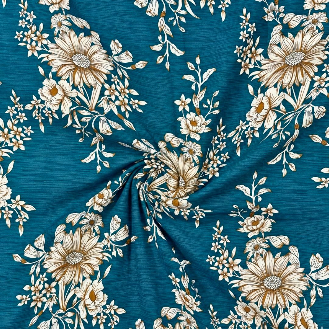 Azure Bloom Soft Cotton Printed Bedsheet Set