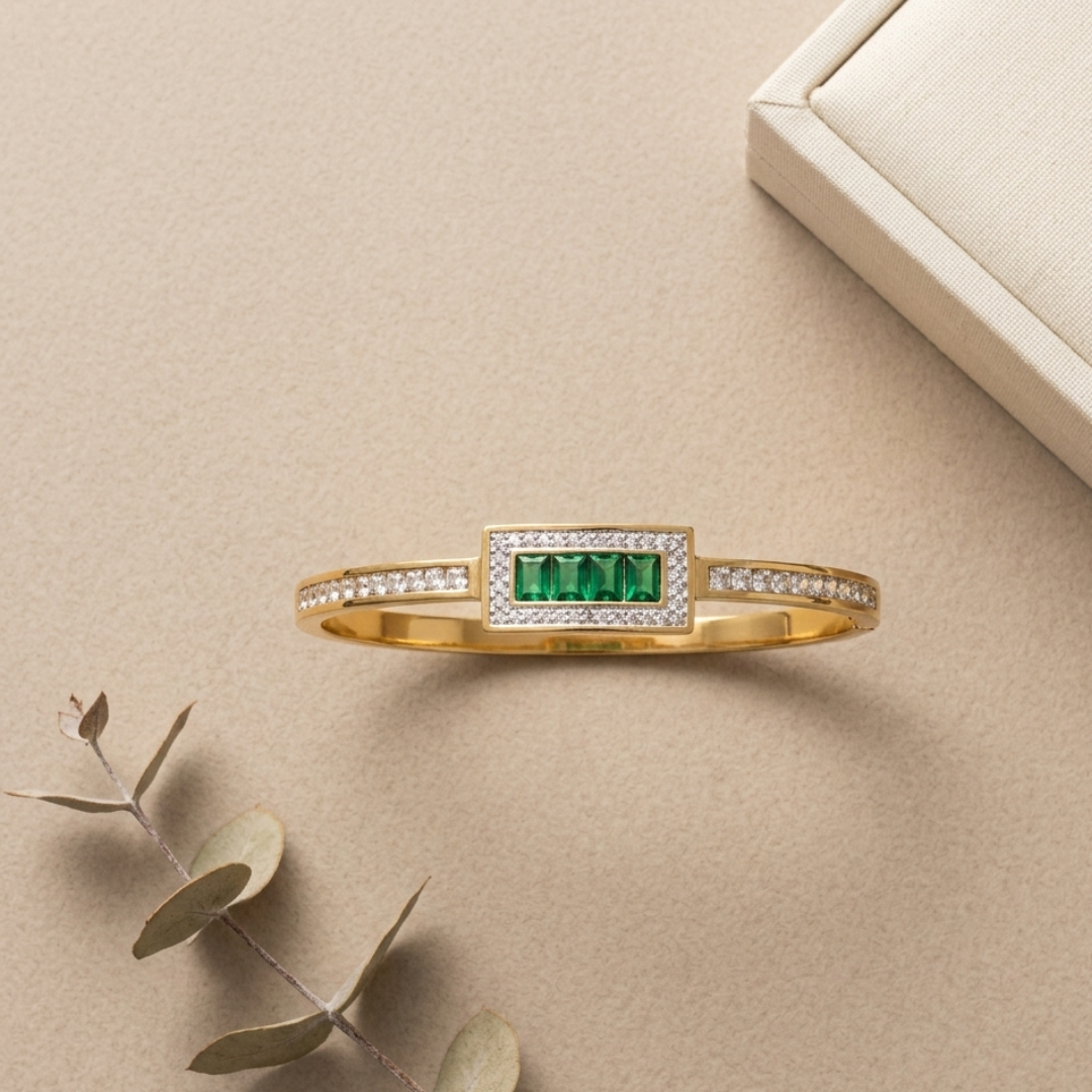 Premium Green Gemstone Geometric Stainless Steel Bracelet