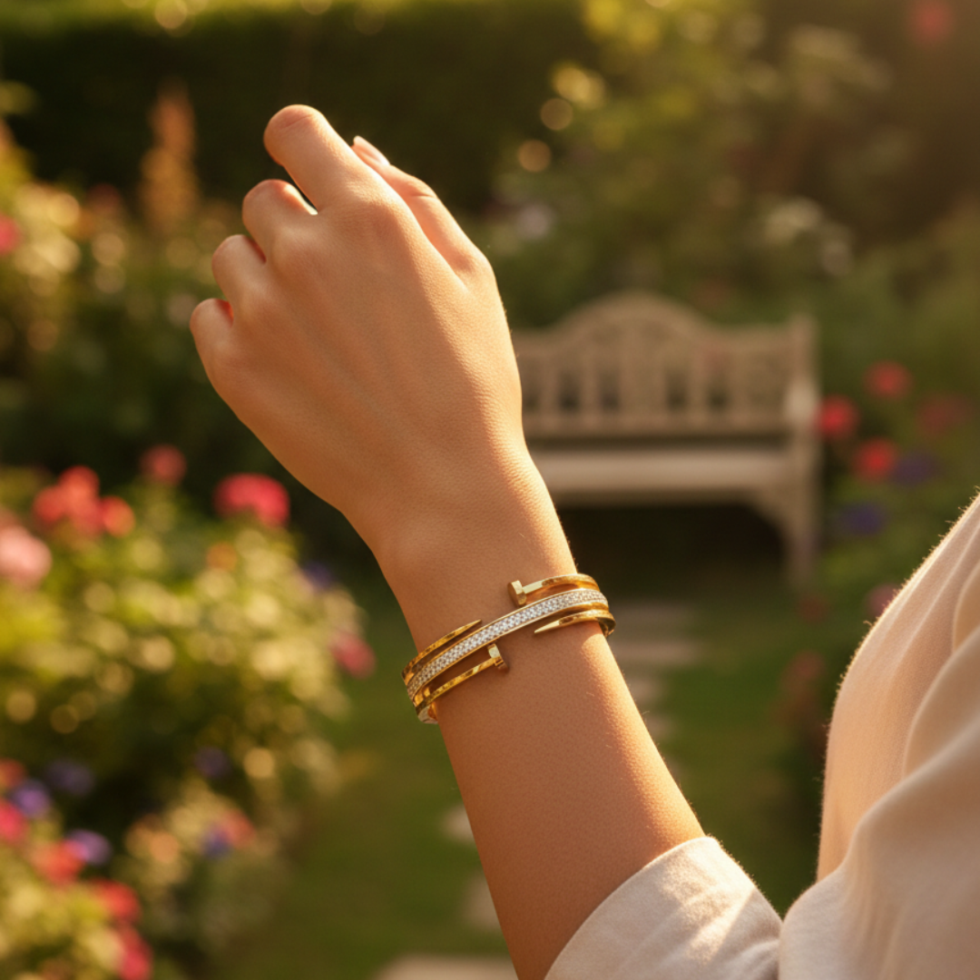 Gold Zircon Stainless Steel Cuff Bracelet