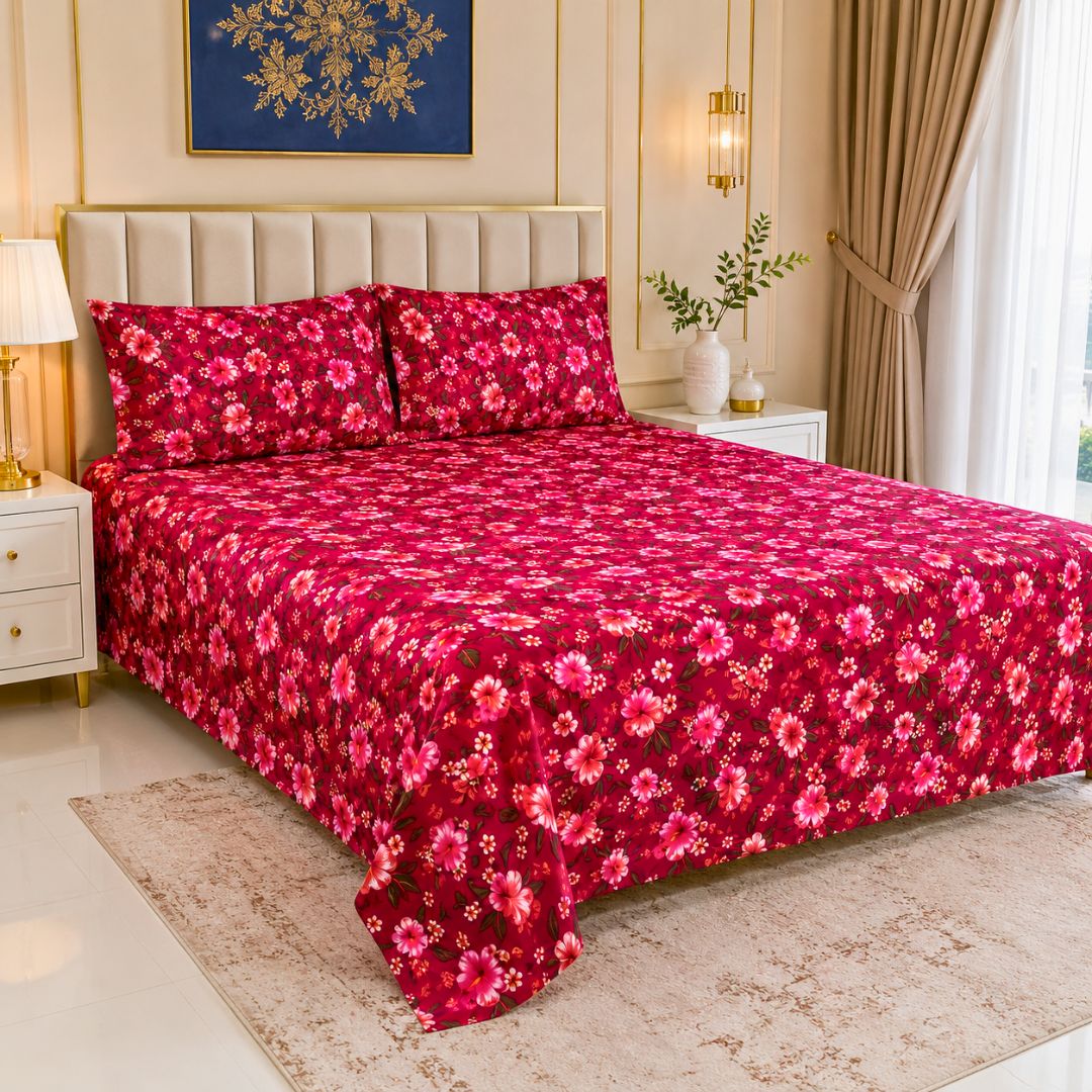Classic Roseate Soft Cotton Printed Bedsheet Set