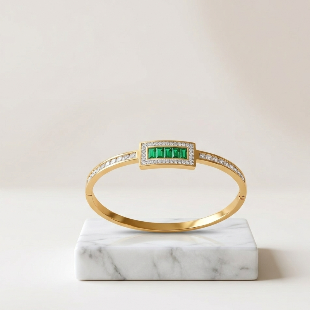 Premium Green Gemstone Geometric Stainless Steel Bracelet