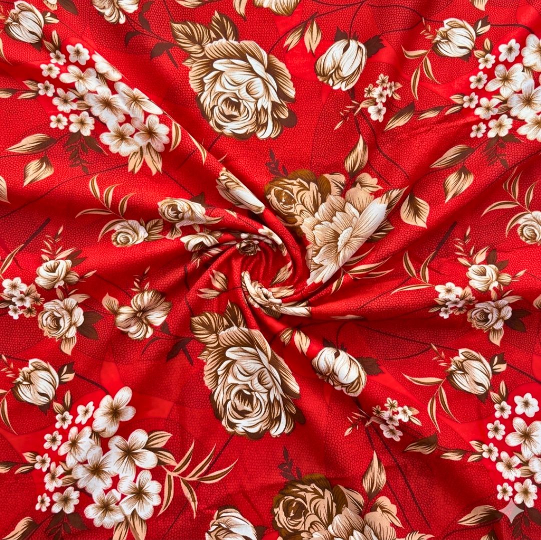 Crimson Rose Soft Cotton Printed Bedsheet Set