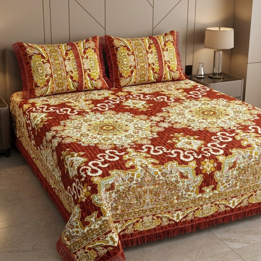 Mora Medallion Multani Bed Sheet –Maroon Classic Design
