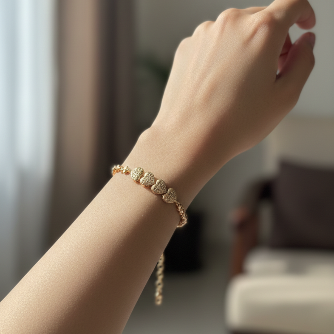 Gold Crystal Heart Link Bracelet