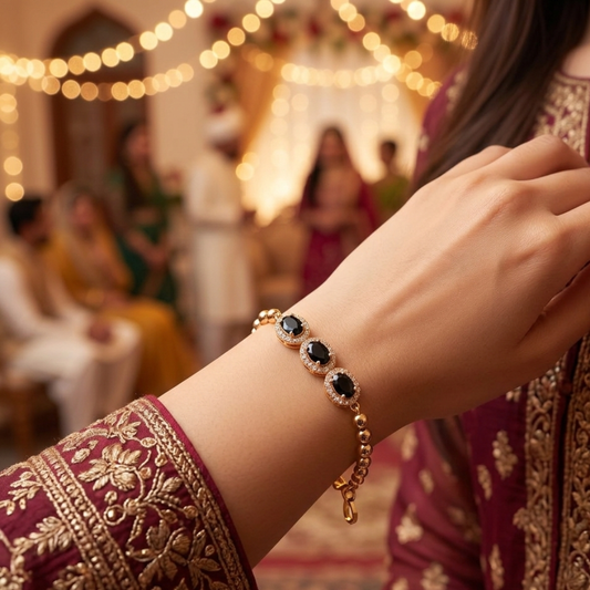Gold Black Stone Halo Crystal Bracelet