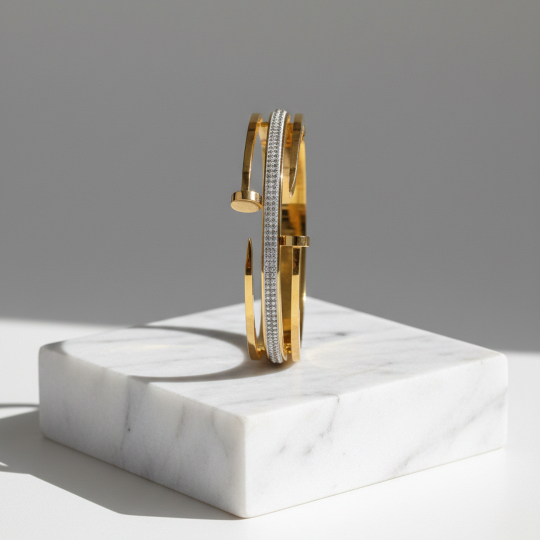 Gold Zircon Stainless Steel Cuff Bracelet