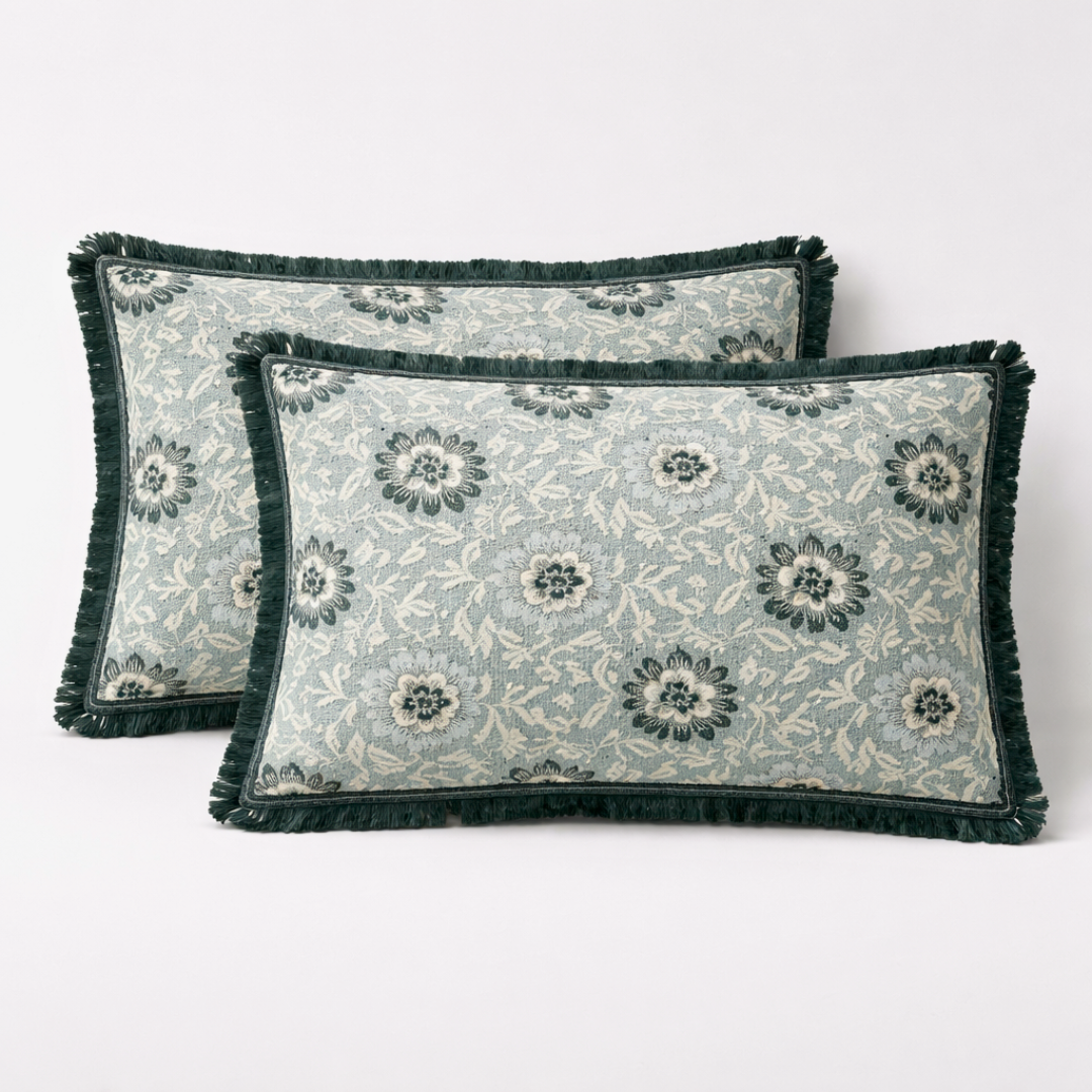Allover Floral Multani Bed Sheet – Emerald Green Classic Design