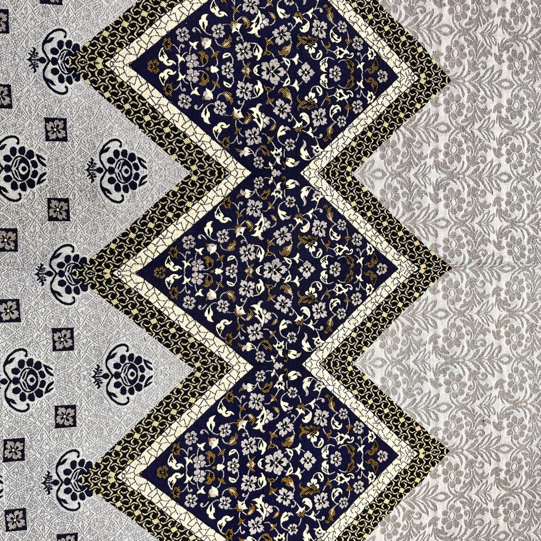 Classic Blue Multani Bedsheet – Central Zigzag Pattern