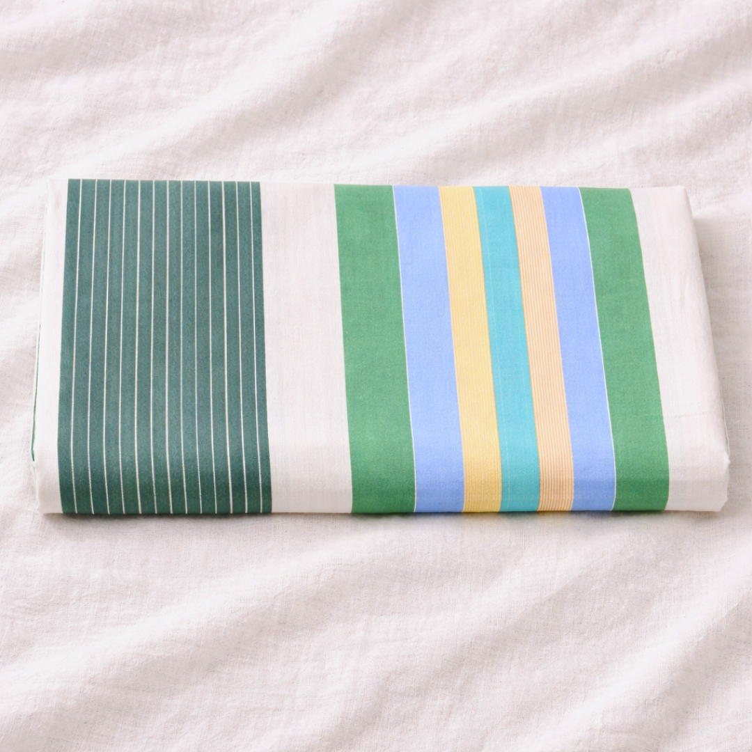KT Cotton Double Bed Bedsheet-Elegant Multicolor Stripes
