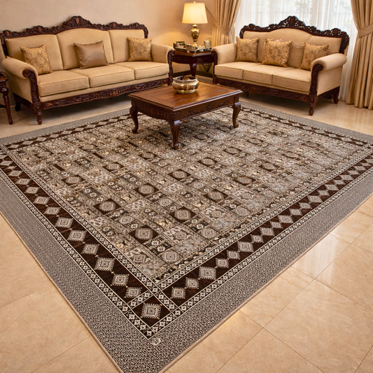 Traditional Multani Jazem – 9x12 Ft – Geometric Patchwork Medallion Pattern
