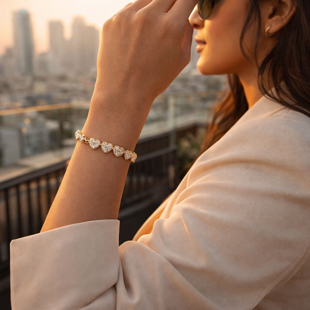 Gold Crystal Heart Link Bracelet