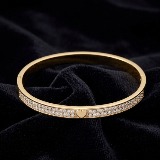 Gold Crystal Heart Stainless Steel Bracelet