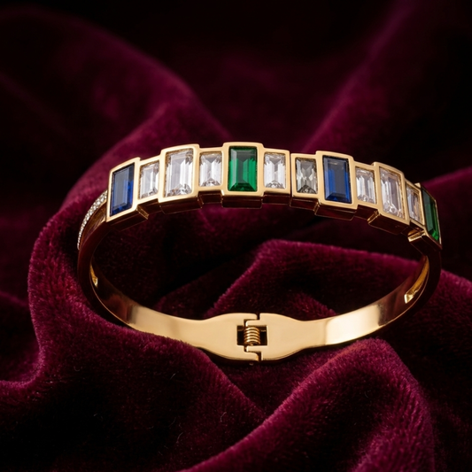Luxury Multi-Gemstone Geometric Stainless Steel Bracelet